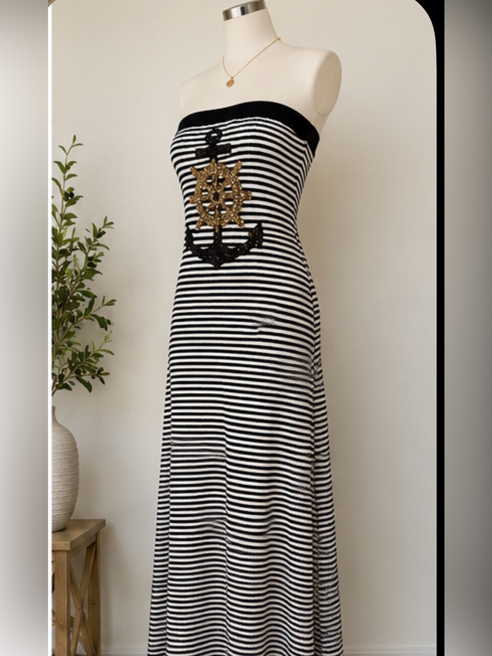 Philipp Plein Crystal Anchor Nautical Resort Maxi Dress Size 4 - Picture 2 of 9